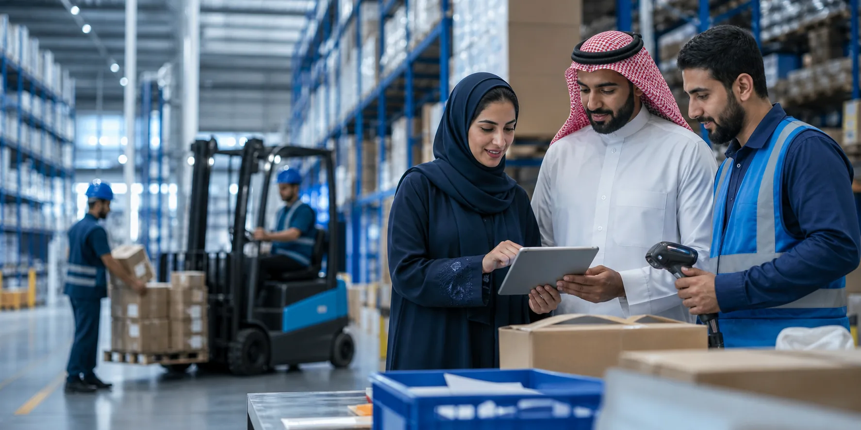 Operations team using connected data in a warehouse